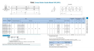 Cross Roller Guide Model VR1 Catalog - THK VR1-20x5Z, THK VR1-30x7Z, THK VR1-40x10Z, THK VR1-50x13Z, THK VR1-60x16Z, THK VR1-70x19Z, THK VR1-80x21Z