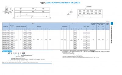 Cross Roller Guide Model VR15 - THK VR15-300x8Z, THK VR15-400x11Z, THK VR15-500x13Z, THK VR15-600x16Z, THK VR15-700x19Z, THK VR15-800x22Z, THK VR15-900x25Z, THK VR15-1000x27Z, THK VR15-1100x30Z, THK VR15-1200x33Z
